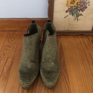 Green print suede booties